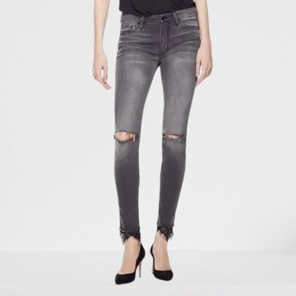 Mother A Lacey Saloon High Waist Looker Dagger Ankle Fray Jeans Size 28 Gray